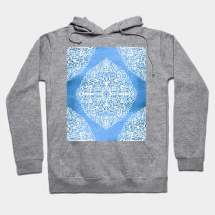 White Gouache Doodle on Pearly Blue Paint Hoodie